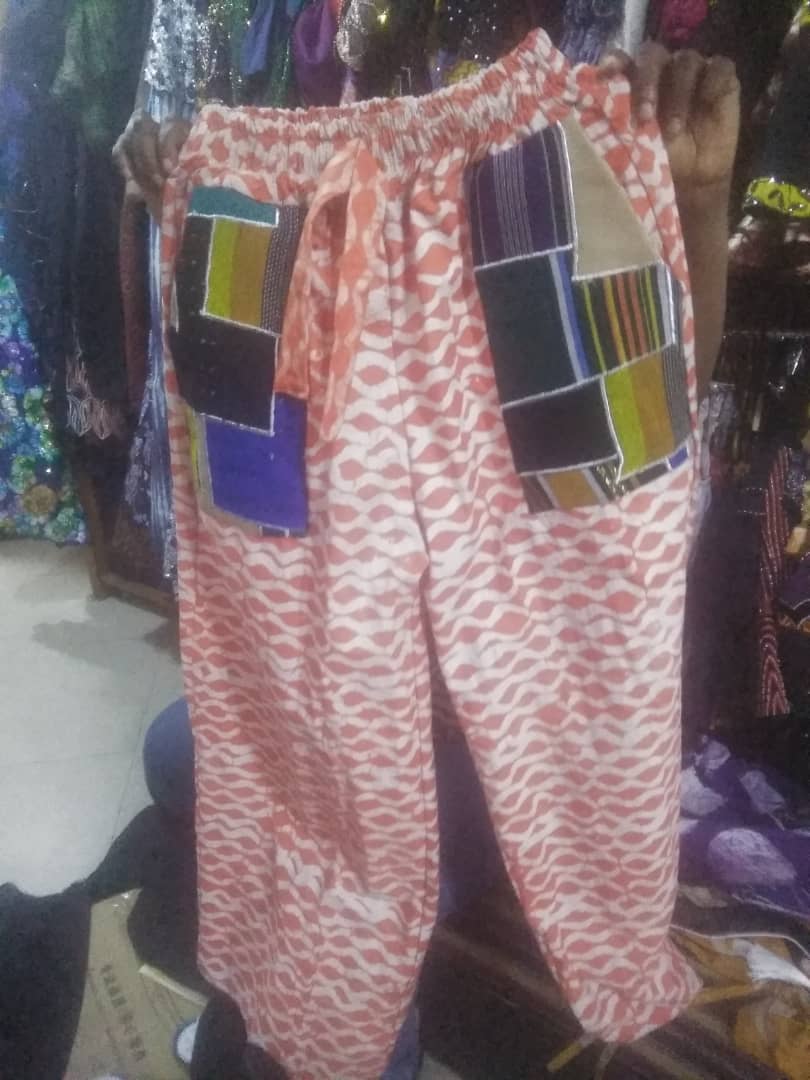 Adire Pant Trouser With Aso-Oke And Pocket Emb